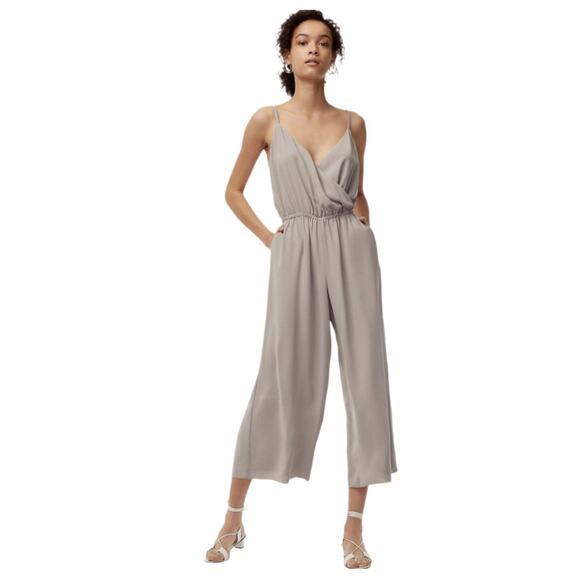 Wilfred Aritzia Melodie Jumpsuit Wide-leg Ashen V-neck Faux Wrap Gray L - Picture 1 of 14